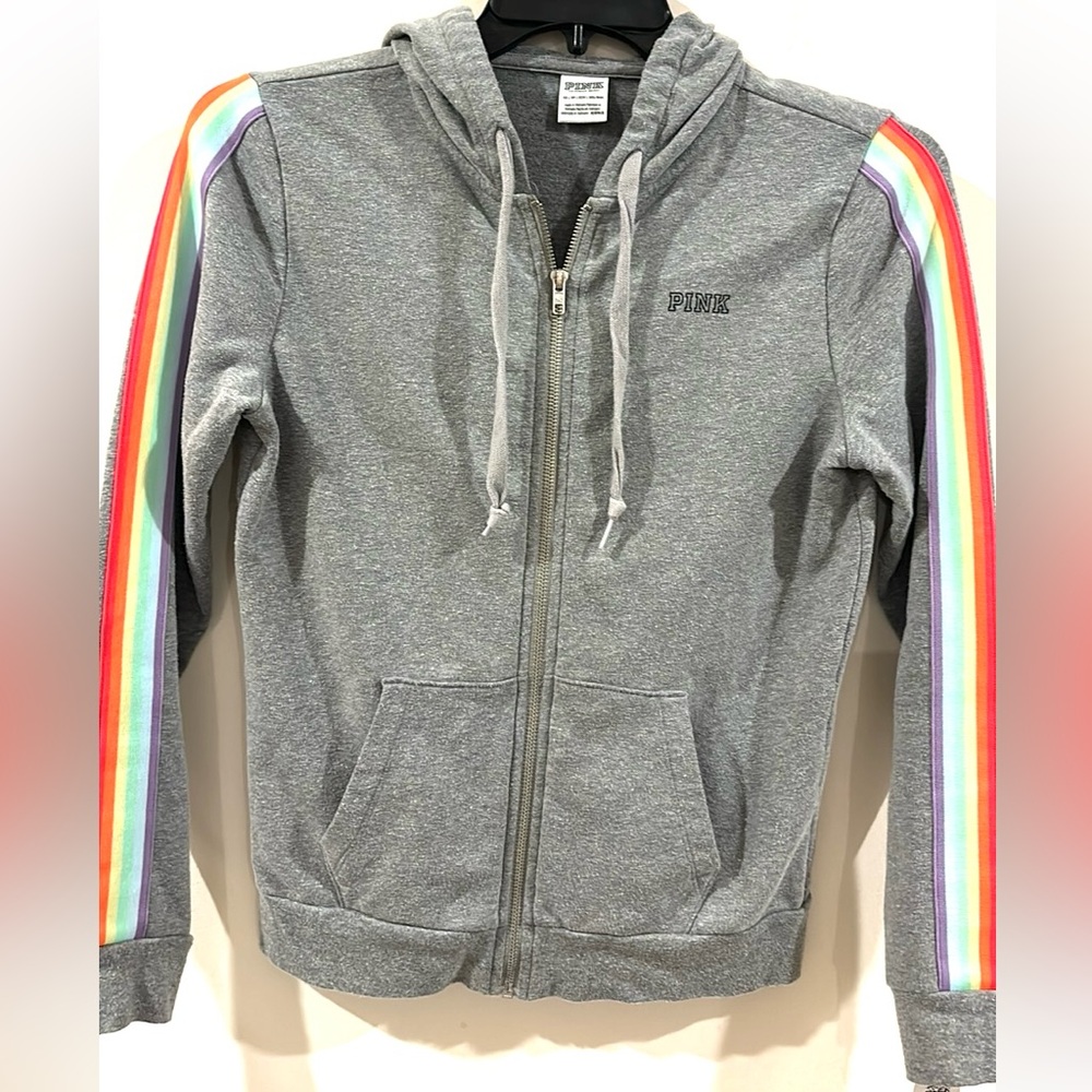 Y2K PINK by Victoria Secret Zip up Hoodie Limited Ed. Rainbow Gray Sz XS Hoodie